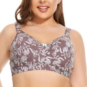 New 46DD Brown Floral Wireless Full Coverage Bra